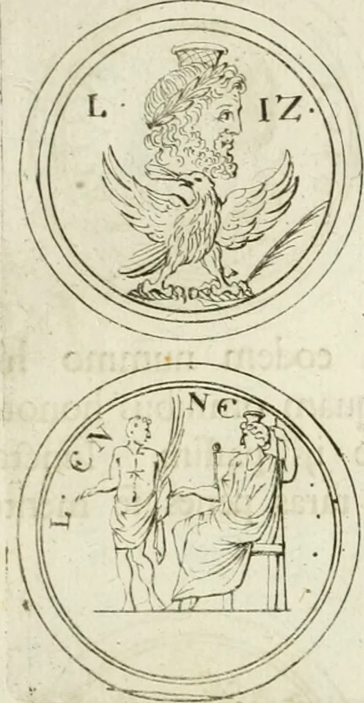 An illustration from Thesaurus numismatum e musaeo Caroli Patini, 1672, leaf 184