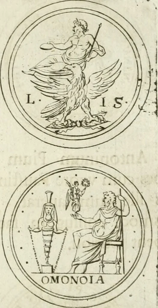 An illustration from Thesaurus numismatum e musaeo Caroli Patini, 1672, leaf 184