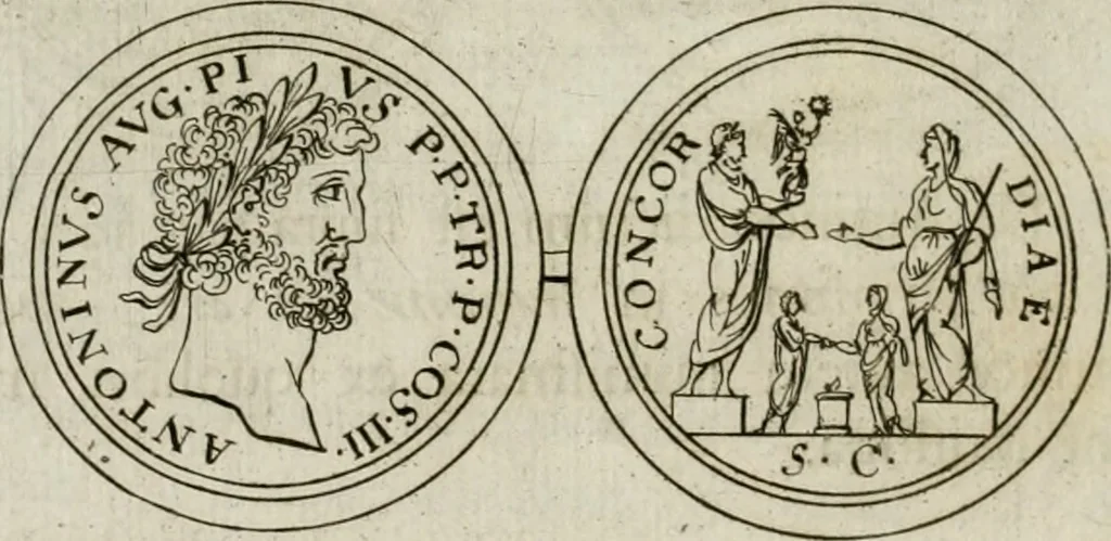 An illustration from Thesaurus numismatum e musaeo Caroli Patini, 1672, leaf 185