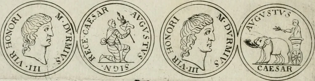 An illustration from Thesaurus numismatum e musaeo Caroli Patini, 1672, leaf 57