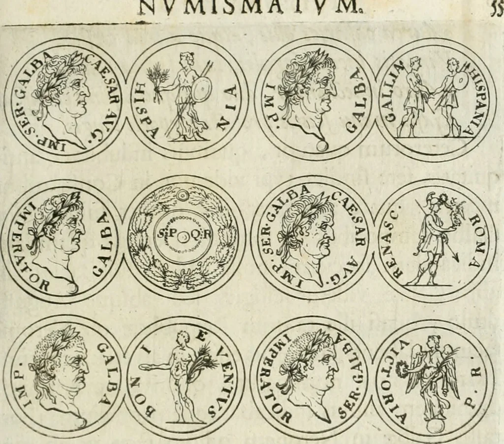 An illustration from Thesaurus numismatum e musaeo Caroli Patini, 1672, leaf 74