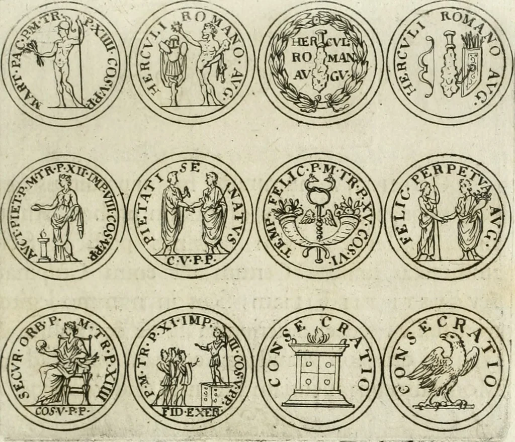 An illustration from Thesaurus numismatum e musaeo Caroli Patini, 1672, leaf 94