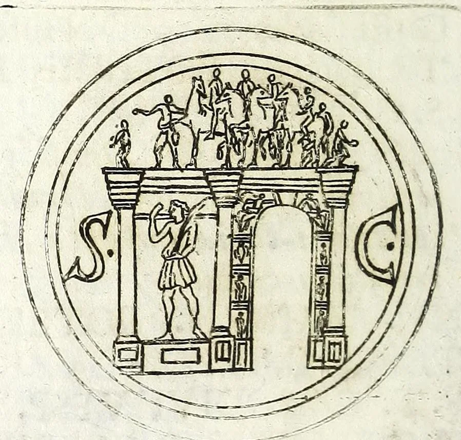 An illustration from Thesaurus numismatum, antiquorum & recentiorum, ex auro, argento, & aere : ab illustriss. & excellentiss. D.D. Petro Mauroceno ... Serenissimae Reipublicae legatus, etc, 1683, leaf 98