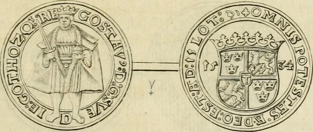 An illustration from Thesaurus nummorum sueo-gothicorum : studio indefesso Eliae Brenneri L. annorum spatio collectus, secundum seriem temporum dispositus, atqve e tenebris, cum commentatione in apricum prolatus ; accessit ejusdem auctoris Libellus de nummophylaciis Sveciae: de scriptoribus rei nummariae svethicae, atque de thesauris, seu variis vetustorum nummorum cumulis, passim per Sveoniam fortuito casu repertis, 1731, leaf 110