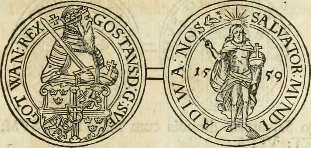 An illustration from Thesaurus nummorum sueo-gothicorum : studio indefesso Eliae Brenneri L. annorum spatio collectus, secundum seriem temporum dispositus, atqve e tenebris, cum commentatione in apricum prolatus ; accessit ejusdem auctoris Libellus de nummophylaciis Sveciae: de scriptoribus rei nummariae svethicae, atque de thesauris, seu variis vetustorum nummorum cumulis, passim per Sveoniam fortuito casu repertis, 1731, leaf 112