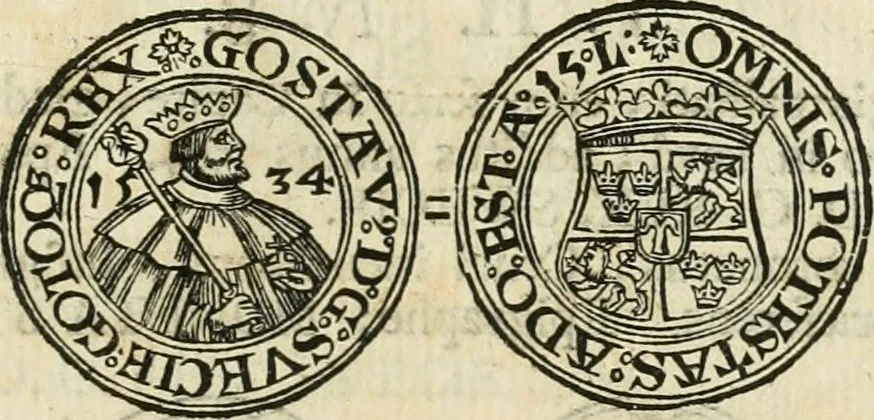 An illustration from Thesaurus nummorum sueo-gothicorum : studio indefesso Eliae Brenneri L. annorum spatio collectus, secundum seriem temporum dispositus, atqve e tenebris, cum commentatione in apricum prolatus ; accessit ejusdem auctoris Libellus de nummophylaciis Sveciae: de scriptoribus rei nummariae svethicae, atque de thesauris, seu variis vetustorum nummorum cumulis, passim per Sveoniam fortuito casu repertis, 1731, leaf 112