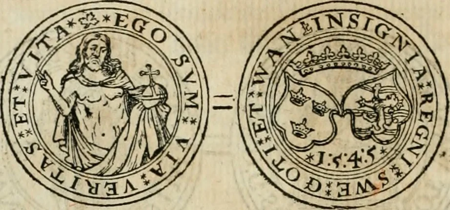 An illustration from Thesaurus nummorum sueo-gothicorum : studio indefesso Eliae Brenneri L. annorum spatio collectus, secundum seriem temporum dispositus, atqve e tenebris, cum commentatione in apricum prolatus ; accessit ejusdem auctoris Libellus de nummophylaciis Sveciae: de scriptoribus rei nummariae svethicae, atque de thesauris, seu variis vetustorum nummorum cumulis, passim per Sveoniam fortuito casu repertis, 1731, leaf 113