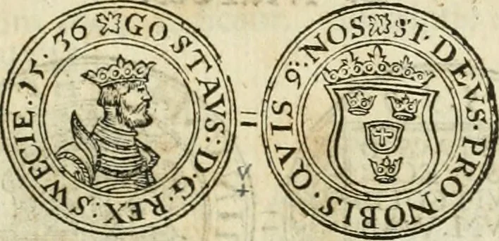 An illustration from Thesaurus nummorum sueo-gothicorum : studio indefesso Eliae Brenneri L. annorum spatio collectus, secundum seriem temporum dispositus, atqve e tenebris, cum commentatione in apricum prolatus ; accessit ejusdem auctoris Libellus de nummophylaciis Sveciae: de scriptoribus rei nummariae svethicae, atque de thesauris, seu variis vetustorum nummorum cumulis, passim per Sveoniam fortuito casu repertis, 1731, leaf 114
