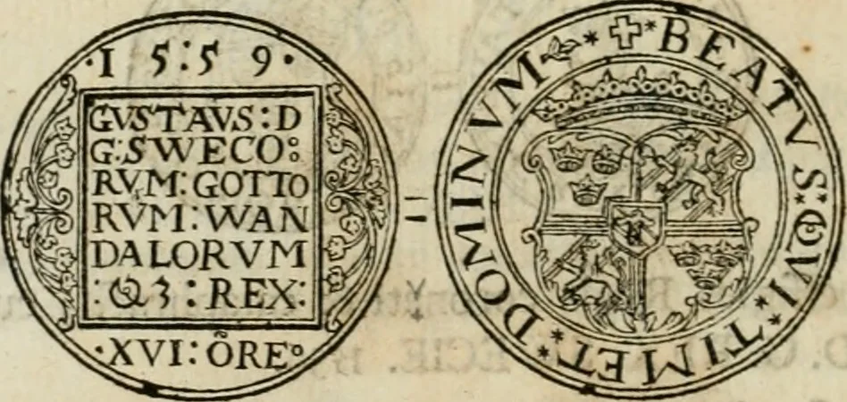 An illustration from Thesaurus nummorum sueo-gothicorum : studio indefesso Eliae Brenneri L. annorum spatio collectus, secundum seriem temporum dispositus, atqve e tenebris, cum commentatione in apricum prolatus ; accessit ejusdem auctoris Libellus de nummophylaciis Sveciae: de scriptoribus rei nummariae svethicae, atque de thesauris, seu variis vetustorum nummorum cumulis, passim per Sveoniam fortuito casu repertis, 1731, leaf 115