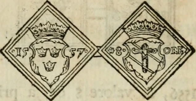 An illustration from Thesaurus nummorum sueo-gothicorum : studio indefesso Eliae Brenneri L. annorum spatio collectus, secundum seriem temporum dispositus, atqve e tenebris, cum commentatione in apricum prolatus ; accessit ejusdem auctoris Libellus de nummophylaciis Sveciae: de scriptoribus rei nummariae svethicae, atque de thesauris, seu variis vetustorum nummorum cumulis, passim per Sveoniam fortuito casu repertis, 1731, leaf 121