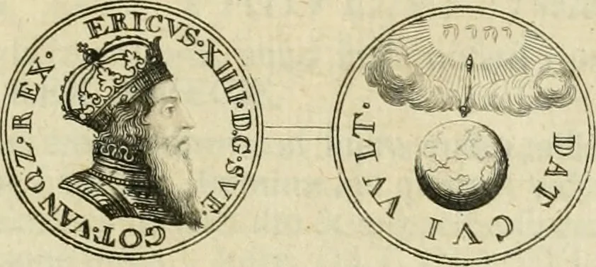 An illustration from Thesaurus nummorum sueo-gothicorum : studio indefesso Eliae Brenneri L. annorum spatio collectus, secundum seriem temporum dispositus, atqve e tenebris, cum commentatione in apricum prolatus ; accessit ejusdem auctoris Libellus de nummophylaciis Sveciae: de scriptoribus rei nummariae svethicae, atque de thesauris, seu variis vetustorum nummorum cumulis, passim per Sveoniam fortuito casu repertis, 1731, leaf 122