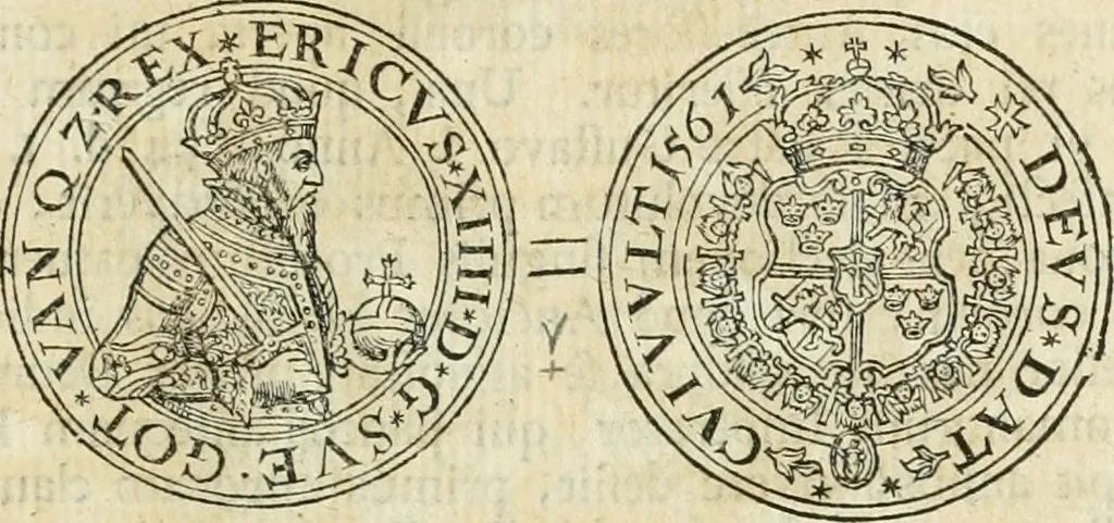 An illustration from Thesaurus nummorum sueo-gothicorum : studio indefesso Eliae Brenneri L. annorum spatio collectus, secundum seriem temporum dispositus, atqve e tenebris, cum commentatione in apricum prolatus ; accessit ejusdem auctoris Libellus de nummophylaciis Sveciae: de scriptoribus rei nummariae svethicae, atque de thesauris, seu variis vetustorum nummorum cumulis, passim per Sveoniam fortuito casu repertis, 1731, leaf 126
