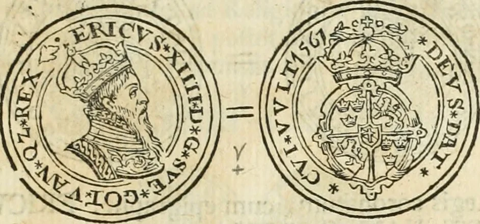 An illustration from Thesaurus nummorum sueo-gothicorum : studio indefesso Eliae Brenneri L. annorum spatio collectus, secundum seriem temporum dispositus, atqve e tenebris, cum commentatione in apricum prolatus ; accessit ejusdem auctoris Libellus de nummophylaciis Sveciae: de scriptoribus rei nummariae svethicae, atque de thesauris, seu variis vetustorum nummorum cumulis, passim per Sveoniam fortuito casu repertis, 1731, leaf 130