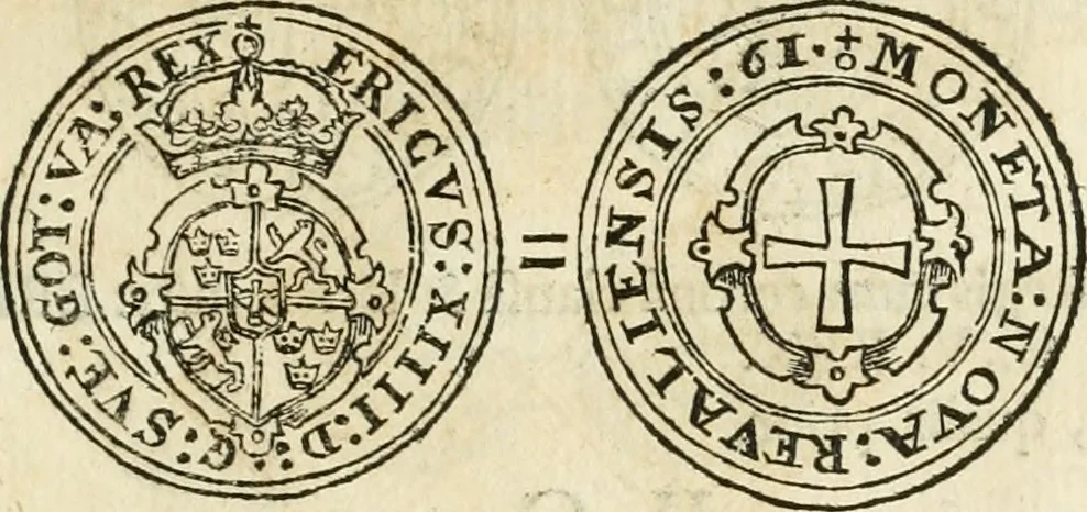 An illustration from Thesaurus nummorum sueo-gothicorum : studio indefesso Eliae Brenneri L. annorum spatio collectus, secundum seriem temporum dispositus, atqve e tenebris, cum commentatione in apricum prolatus ; accessit ejusdem auctoris Libellus de nummophylaciis Sveciae: de scriptoribus rei nummariae svethicae, atque de thesauris, seu variis vetustorum nummorum cumulis, passim per Sveoniam fortuito casu repertis, 1731, leaf 134