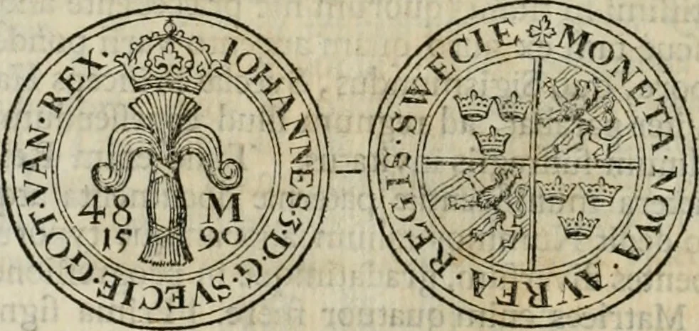 An illustration from Thesaurus nummorum sueo-gothicorum : studio indefesso Eliae Brenneri L. annorum spatio collectus, secundum seriem temporum dispositus, atqve e tenebris, cum commentatione in apricum prolatus ; accessit ejusdem auctoris Libellus de nummophylaciis Sveciae: de scriptoribus rei nummariae svethicae, atque de thesauris, seu variis vetustorum nummorum cumulis, passim per Sveoniam fortuito casu repertis, 1731, leaf 147