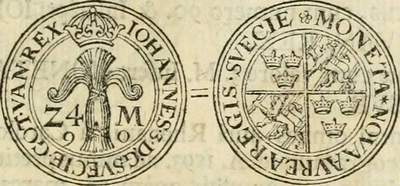 An illustration from Thesaurus nummorum sueo-gothicorum : studio indefesso Eliae Brenneri L. annorum spatio collectus, secundum seriem temporum dispositus, atqve e tenebris, cum commentatione in apricum prolatus ; accessit ejusdem auctoris Libellus de nummophylaciis Sveciae: de scriptoribus rei nummariae svethicae, atque de thesauris, seu variis vetustorum nummorum cumulis, passim per Sveoniam fortuito casu repertis, 1731, leaf 148