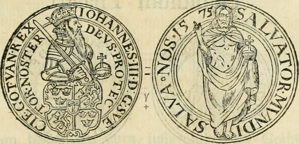 An illustration from Thesaurus nummorum sueo-gothicorum : studio indefesso Eliae Brenneri L. annorum spatio collectus, secundum seriem temporum dispositus, atqve e tenebris, cum commentatione in apricum prolatus ; accessit ejusdem auctoris Libellus de nummophylaciis Sveciae: de scriptoribus rei nummariae svethicae, atque de thesauris, seu variis vetustorum nummorum cumulis, passim per Sveoniam fortuito casu repertis, 1731, leaf 150
