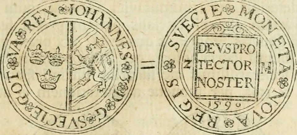 An illustration from Thesaurus nummorum sueo-gothicorum : studio indefesso Eliae Brenneri L. annorum spatio collectus, secundum seriem temporum dispositus, atqve e tenebris, cum commentatione in apricum prolatus ; accessit ejusdem auctoris Libellus de nummophylaciis Sveciae: de scriptoribus rei nummariae svethicae, atque de thesauris, seu variis vetustorum nummorum cumulis, passim per Sveoniam fortuito casu repertis, 1731, leaf 152