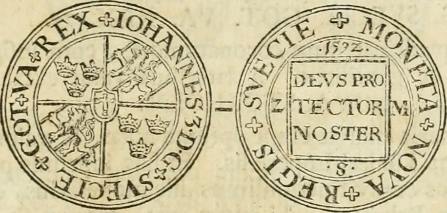 An illustration from Thesaurus nummorum sueo-gothicorum : studio indefesso Eliae Brenneri L. annorum spatio collectus, secundum seriem temporum dispositus, atqve e tenebris, cum commentatione in apricum prolatus ; accessit ejusdem auctoris Libellus de nummophylaciis Sveciae: de scriptoribus rei nummariae svethicae, atque de thesauris, seu variis vetustorum nummorum cumulis, passim per Sveoniam fortuito casu repertis, 1731, leaf 152