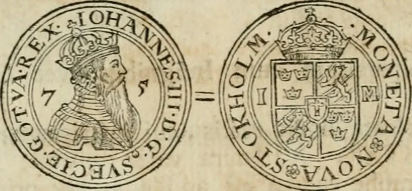 An illustration from Thesaurus nummorum sueo-gothicorum : studio indefesso Eliae Brenneri L. annorum spatio collectus, secundum seriem temporum dispositus, atqve e tenebris, cum commentatione in apricum prolatus ; accessit ejusdem auctoris Libellus de nummophylaciis Sveciae: de scriptoribus rei nummariae svethicae, atque de thesauris, seu variis vetustorum nummorum cumulis, passim per Sveoniam fortuito casu repertis, 1731, leaf 153