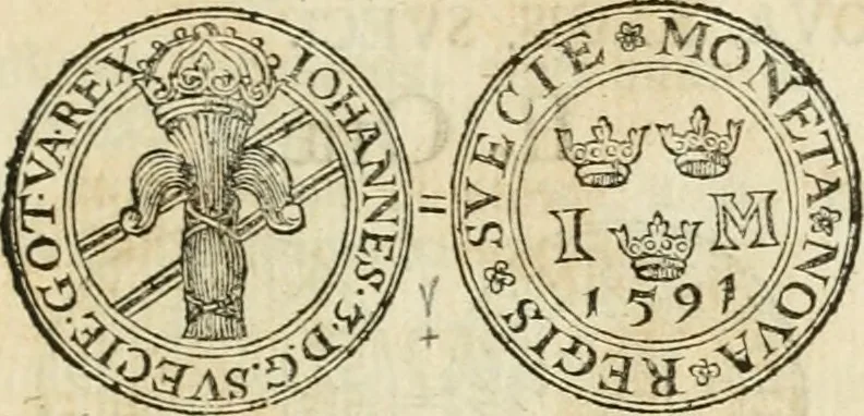 An illustration from Thesaurus nummorum sueo-gothicorum : studio indefesso Eliae Brenneri L. annorum spatio collectus, secundum seriem temporum dispositus, atqve e tenebris, cum commentatione in apricum prolatus ; accessit ejusdem auctoris Libellus de nummophylaciis Sveciae: de scriptoribus rei nummariae svethicae, atque de thesauris, seu variis vetustorum nummorum cumulis, passim per Sveoniam fortuito casu repertis, 1731, leaf 154