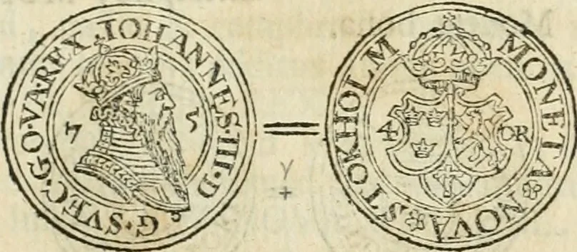 An illustration from Thesaurus nummorum sueo-gothicorum : studio indefesso Eliae Brenneri L. annorum spatio collectus, secundum seriem temporum dispositus, atqve e tenebris, cum commentatione in apricum prolatus ; accessit ejusdem auctoris Libellus de nummophylaciis Sveciae: de scriptoribus rei nummariae svethicae, atque de thesauris, seu variis vetustorum nummorum cumulis, passim per Sveoniam fortuito casu repertis, 1731, leaf 154