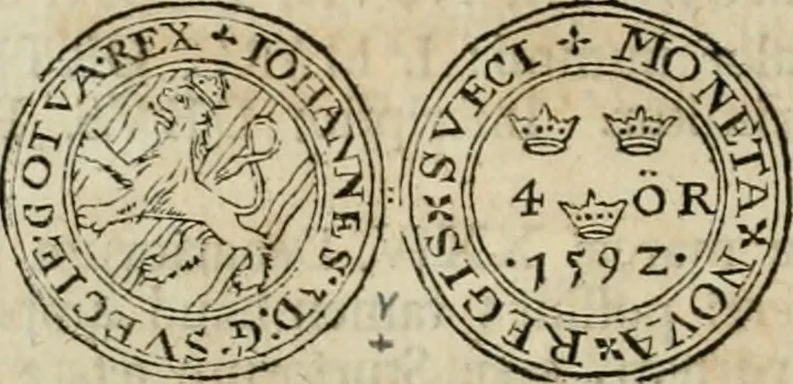 An illustration from Thesaurus nummorum sueo-gothicorum : studio indefesso Eliae Brenneri L. annorum spatio collectus, secundum seriem temporum dispositus, atqve e tenebris, cum commentatione in apricum prolatus ; accessit ejusdem auctoris Libellus de nummophylaciis Sveciae: de scriptoribus rei nummariae svethicae, atque de thesauris, seu variis vetustorum nummorum cumulis, passim per Sveoniam fortuito casu repertis, 1731, leaf 155