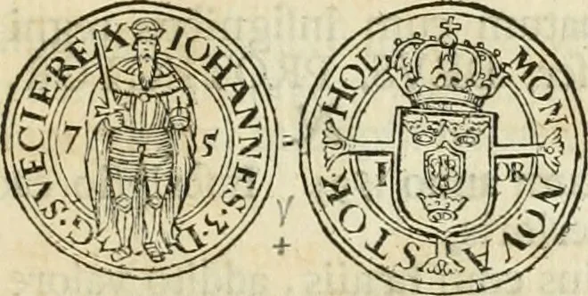 An illustration from Thesaurus nummorum sueo-gothicorum : studio indefesso Eliae Brenneri L. annorum spatio collectus, secundum seriem temporum dispositus, atqve e tenebris, cum commentatione in apricum prolatus ; accessit ejusdem auctoris Libellus de nummophylaciis Sveciae: de scriptoribus rei nummariae svethicae, atque de thesauris, seu variis vetustorum nummorum cumulis, passim per Sveoniam fortuito casu repertis, 1731, leaf 156
