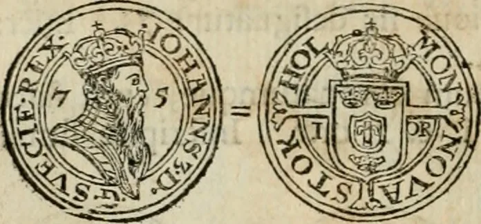 An illustration from Thesaurus nummorum sueo-gothicorum : studio indefesso Eliae Brenneri L. annorum spatio collectus, secundum seriem temporum dispositus, atqve e tenebris, cum commentatione in apricum prolatus ; accessit ejusdem auctoris Libellus de nummophylaciis Sveciae: de scriptoribus rei nummariae svethicae, atque de thesauris, seu variis vetustorum nummorum cumulis, passim per Sveoniam fortuito casu repertis, 1731, leaf 157