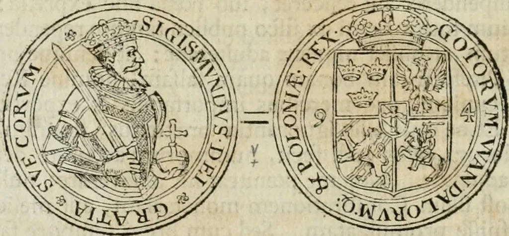 An illustration from Thesaurus nummorum sueo-gothicorum : studio indefesso Eliae Brenneri L. annorum spatio collectus, secundum seriem temporum dispositus, atqve e tenebris, cum commentatione in apricum prolatus ; accessit ejusdem auctoris Libellus de nummophylaciis Sveciae: de scriptoribus rei nummariae svethicae, atque de thesauris, seu variis vetustorum nummorum cumulis, passim per Sveoniam fortuito casu repertis, 1731, leaf 165