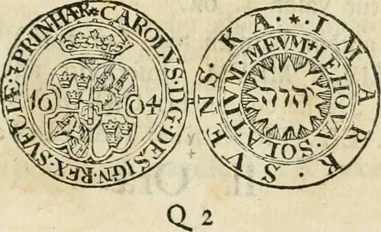 An illustration from Thesaurus nummorum sueo-gothicorum : studio indefesso Eliae Brenneri L. annorum spatio collectus, secundum seriem temporum dispositus, atqve e tenebris, cum commentatione in apricum prolatus ; accessit ejusdem auctoris Libellus de nummophylaciis Sveciae: de scriptoribus rei nummariae svethicae, atque de thesauris, seu variis vetustorum nummorum cumulis, passim per Sveoniam fortuito casu repertis, 1731, leaf 184