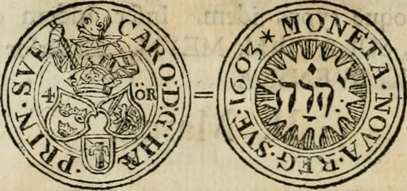 An illustration from Thesaurus nummorum sueo-gothicorum : studio indefesso Eliae Brenneri L. annorum spatio collectus, secundum seriem temporum dispositus, atqve e tenebris, cum commentatione in apricum prolatus ; accessit ejusdem auctoris Libellus de nummophylaciis Sveciae: de scriptoribus rei nummariae svethicae, atque de thesauris, seu variis vetustorum nummorum cumulis, passim per Sveoniam fortuito casu repertis, 1731, leaf 185