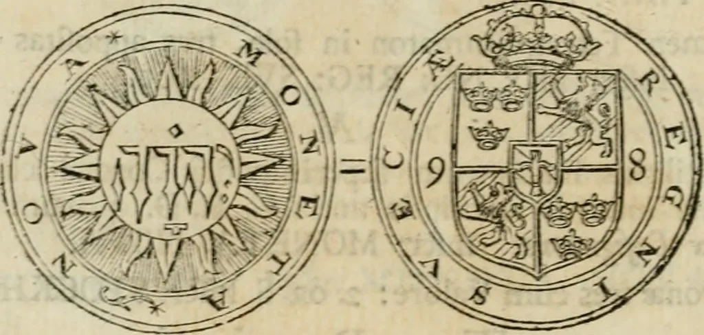 An illustration from Thesaurus nummorum sueo-gothicorum : studio indefesso Eliae Brenneri L. annorum spatio collectus, secundum seriem temporum dispositus, atqve e tenebris, cum commentatione in apricum prolatus ; accessit ejusdem auctoris Libellus de nummophylaciis Sveciae: de scriptoribus rei nummariae svethicae, atque de thesauris, seu variis vetustorum nummorum cumulis, passim per Sveoniam fortuito casu repertis, 1731, leaf 187