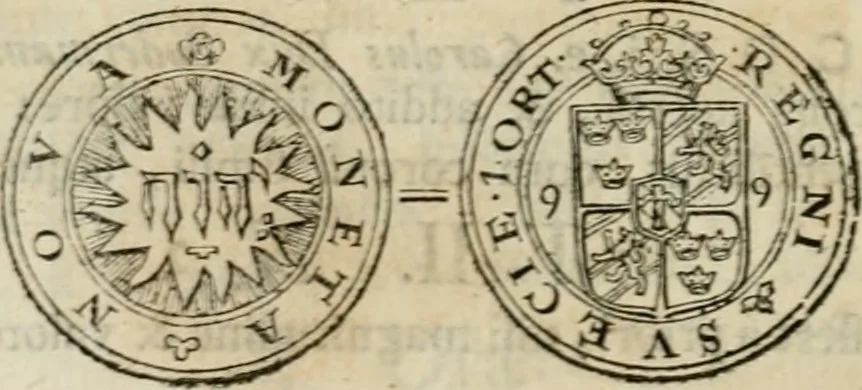 An illustration from Thesaurus nummorum sueo-gothicorum : studio indefesso Eliae Brenneri L. annorum spatio collectus, secundum seriem temporum dispositus, atqve e tenebris, cum commentatione in apricum prolatus ; accessit ejusdem auctoris Libellus de nummophylaciis Sveciae: de scriptoribus rei nummariae svethicae, atque de thesauris, seu variis vetustorum nummorum cumulis, passim per Sveoniam fortuito casu repertis, 1731, leaf 187