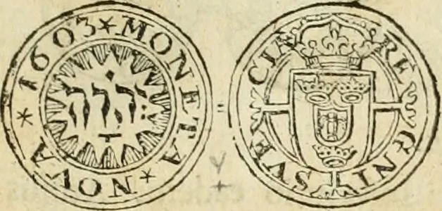 An illustration from Thesaurus nummorum sueo-gothicorum : studio indefesso Eliae Brenneri L. annorum spatio collectus, secundum seriem temporum dispositus, atqve e tenebris, cum commentatione in apricum prolatus ; accessit ejusdem auctoris Libellus de nummophylaciis Sveciae: de scriptoribus rei nummariae svethicae, atque de thesauris, seu variis vetustorum nummorum cumulis, passim per Sveoniam fortuito casu repertis, 1731, leaf 188