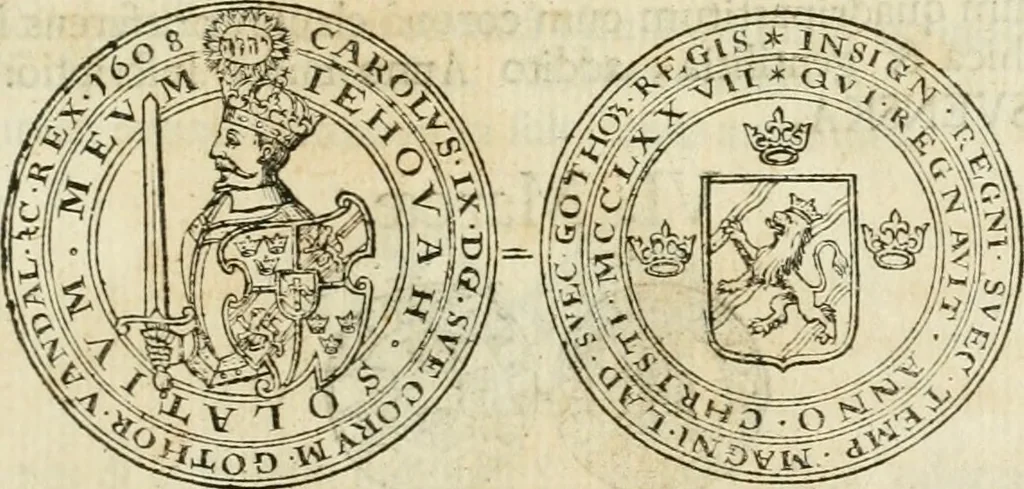 An illustration from Thesaurus nummorum sueo-gothicorum : studio indefesso Eliae Brenneri L. annorum spatio collectus, secundum seriem temporum dispositus, atqve e tenebris, cum commentatione in apricum prolatus ; accessit ejusdem auctoris Libellus de nummophylaciis Sveciae: de scriptoribus rei nummariae svethicae, atque de thesauris, seu variis vetustorum nummorum cumulis, passim per Sveoniam fortuito casu repertis, 1731, leaf 196