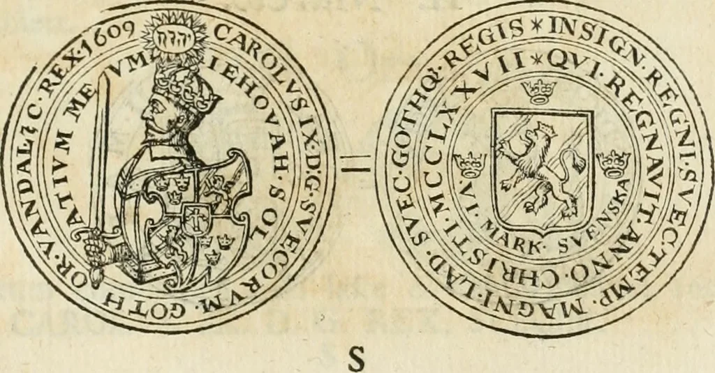 An illustration from Thesaurus nummorum sueo-gothicorum : studio indefesso Eliae Brenneri L. annorum spatio collectus, secundum seriem temporum dispositus, atqve e tenebris, cum commentatione in apricum prolatus ; accessit ejusdem auctoris Libellus de nummophylaciis Sveciae: de scriptoribus rei nummariae svethicae, atque de thesauris, seu variis vetustorum nummorum cumulis, passim per Sveoniam fortuito casu repertis, 1731, leaf 200