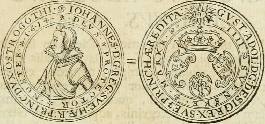 An illustration from Thesaurus nummorum sueo-gothicorum : studio indefesso Eliae Brenneri L. annorum spatio collectus, secundum seriem temporum dispositus, atqve e tenebris, cum commentatione in apricum prolatus ; accessit ejusdem auctoris Libellus de nummophylaciis Sveciae: de scriptoribus rei nummariae svethicae, atque de thesauris, seu variis vetustorum nummorum cumulis, passim per Sveoniam fortuito casu repertis, 1731, leaf 208