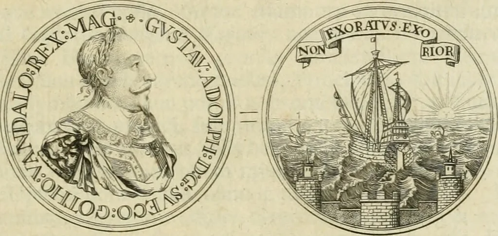 An illustration from Thesaurus nummorum sueo-gothicorum : studio indefesso Eliae Brenneri L. annorum spatio collectus, secundum seriem temporum dispositus, atqve e tenebris, cum commentatione in apricum prolatus ; accessit ejusdem auctoris Libellus de nummophylaciis Sveciae: de scriptoribus rei nummariae svethicae, atque de thesauris, seu variis vetustorum nummorum cumulis, passim per Sveoniam fortuito casu repertis, 1731, leaf 210