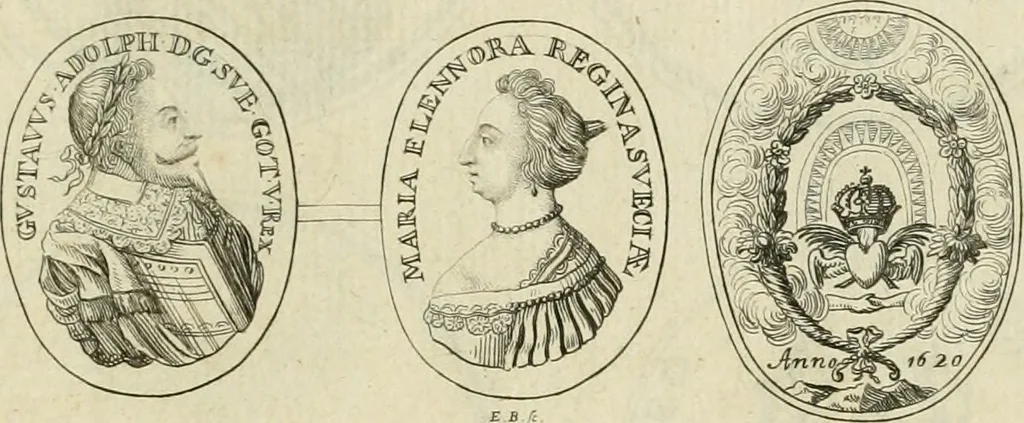 An illustration from Thesaurus nummorum sueo-gothicorum : studio indefesso Eliae Brenneri L. annorum spatio collectus, secundum seriem temporum dispositus, atqve e tenebris, cum commentatione in apricum prolatus ; accessit ejusdem auctoris Libellus de nummophylaciis Sveciae: de scriptoribus rei nummariae svethicae, atque de thesauris, seu variis vetustorum nummorum cumulis, passim per Sveoniam fortuito casu repertis, 1731, leaf 214