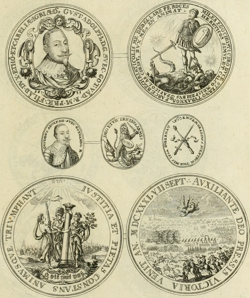 An illustration from Thesaurus nummorum sueo-gothicorum : studio indefesso Eliae Brenneri L. annorum spatio collectus, secundum seriem temporum dispositus, atqve e tenebris, cum commentatione in apricum prolatus ; accessit ejusdem auctoris Libellus de nummophylaciis Sveciae: de scriptoribus rei nummariae svethicae, atque de thesauris, seu variis vetustorum nummorum cumulis, passim per Sveoniam fortuito casu repertis, 1731, leaf 224