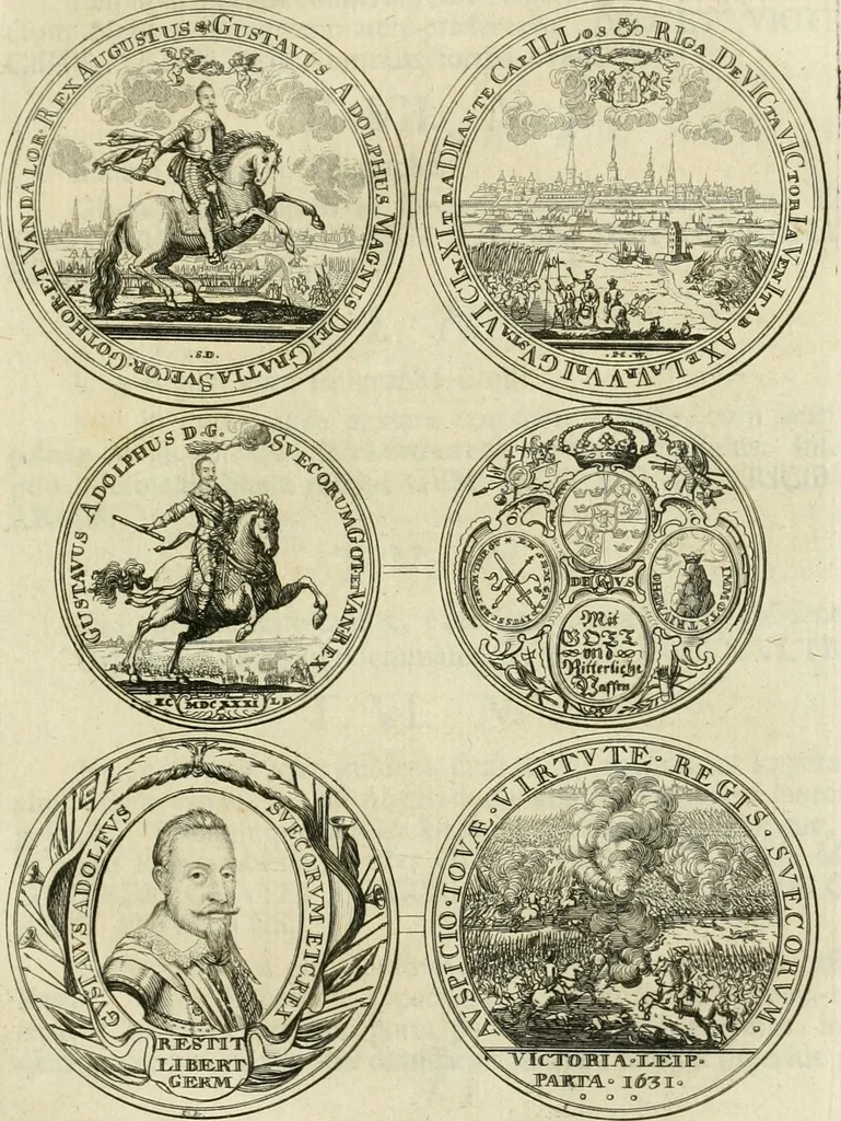 An illustration from Thesaurus nummorum sueo-gothicorum : studio indefesso Eliae Brenneri L. annorum spatio collectus, secundum seriem temporum dispositus, atqve e tenebris, cum commentatione in apricum prolatus ; accessit ejusdem auctoris Libellus de nummophylaciis Sveciae: de scriptoribus rei nummariae svethicae, atque de thesauris, seu variis vetustorum nummorum cumulis, passim per Sveoniam fortuito casu repertis, 1731, leaf 226