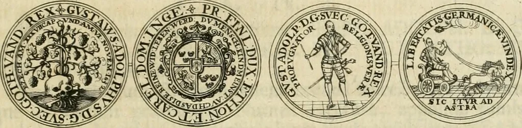 An illustration from Thesaurus nummorum sueo-gothicorum : studio indefesso Eliae Brenneri L. annorum spatio collectus, secundum seriem temporum dispositus, atqve e tenebris, cum commentatione in apricum prolatus ; accessit ejusdem auctoris Libellus de nummophylaciis Sveciae: de scriptoribus rei nummariae svethicae, atque de thesauris, seu variis vetustorum nummorum cumulis, passim per Sveoniam fortuito casu repertis, 1731, leaf 240