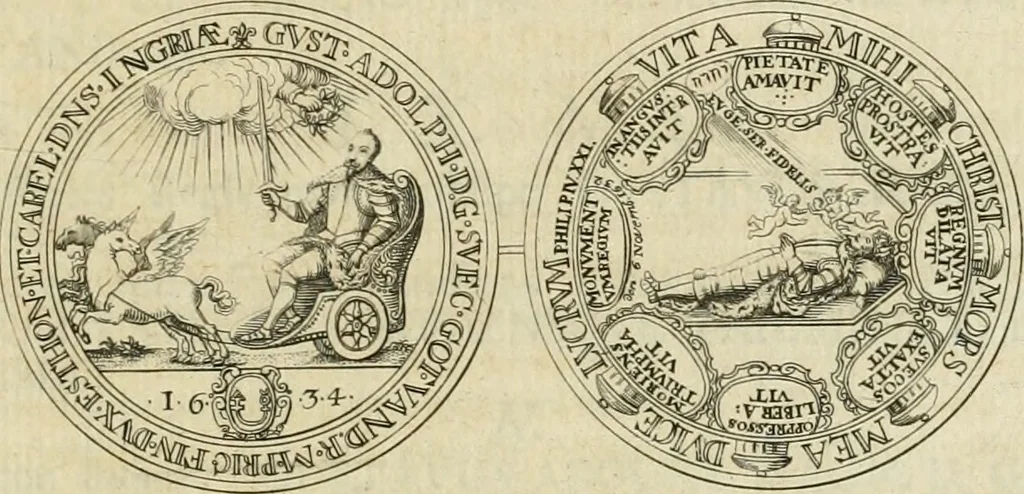 An illustration from Thesaurus nummorum sueo-gothicorum : studio indefesso Eliae Brenneri L. annorum spatio collectus, secundum seriem temporum dispositus, atqve e tenebris, cum commentatione in apricum prolatus ; accessit ejusdem auctoris Libellus de nummophylaciis Sveciae: de scriptoribus rei nummariae svethicae, atque de thesauris, seu variis vetustorum nummorum cumulis, passim per Sveoniam fortuito casu repertis, 1731, leaf 240