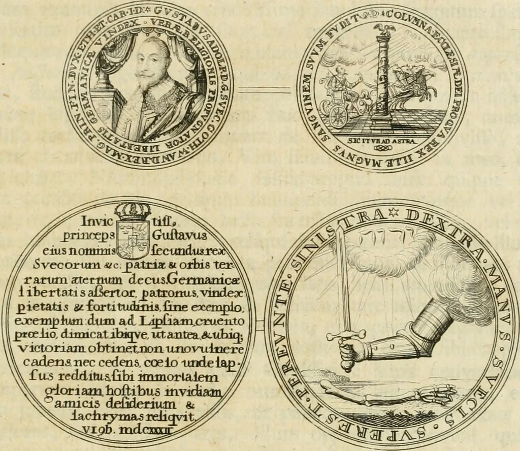 An illustration from Thesaurus nummorum sueo-gothicorum : studio indefesso Eliae Brenneri L. annorum spatio collectus, secundum seriem temporum dispositus, atqve e tenebris, cum commentatione in apricum prolatus ; accessit ejusdem auctoris Libellus de nummophylaciis Sveciae: de scriptoribus rei nummariae svethicae, atque de thesauris, seu variis vetustorum nummorum cumulis, passim per Sveoniam fortuito casu repertis, 1731, leaf 246