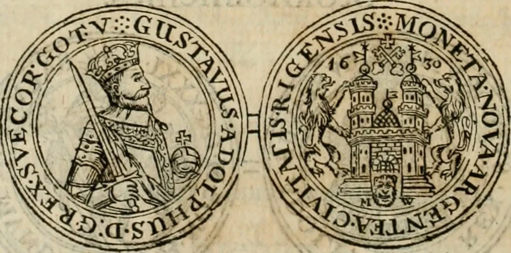 An illustration from Thesaurus nummorum sueo-gothicorum : studio indefesso Eliae Brenneri L. annorum spatio collectus, secundum seriem temporum dispositus, atqve e tenebris, cum commentatione in apricum prolatus ; accessit ejusdem auctoris Libellus de nummophylaciis Sveciae: de scriptoribus rei nummariae svethicae, atque de thesauris, seu variis vetustorum nummorum cumulis, passim per Sveoniam fortuito casu repertis, 1731, leaf 257