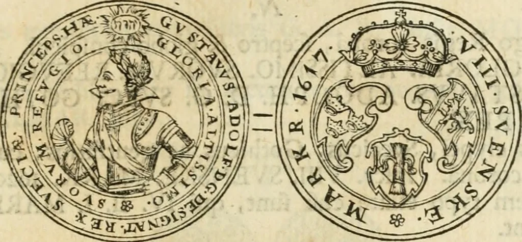 An illustration from Thesaurus nummorum sueo-gothicorum : studio indefesso Eliae Brenneri L. annorum spatio collectus, secundum seriem temporum dispositus, atqve e tenebris, cum commentatione in apricum prolatus ; accessit ejusdem auctoris Libellus de nummophylaciis Sveciae: de scriptoribus rei nummariae svethicae, atque de thesauris, seu variis vetustorum nummorum cumulis, passim per Sveoniam fortuito casu repertis, 1731, leaf 262