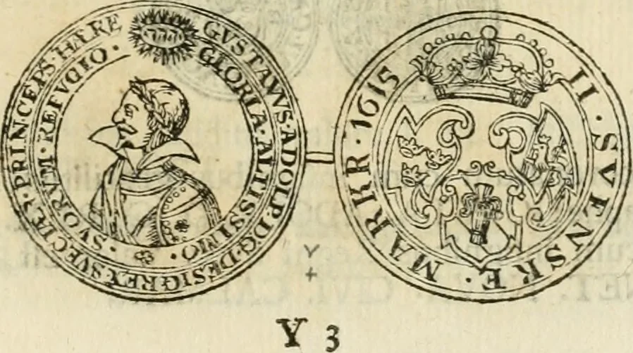 An illustration from Thesaurus nummorum sueo-gothicorum : studio indefesso Eliae Brenneri L. annorum spatio collectus, secundum seriem temporum dispositus, atqve e tenebris, cum commentatione in apricum prolatus ; accessit ejusdem auctoris Libellus de nummophylaciis Sveciae: de scriptoribus rei nummariae svethicae, atque de thesauris, seu variis vetustorum nummorum cumulis, passim per Sveoniam fortuito casu repertis, 1731, leaf 262