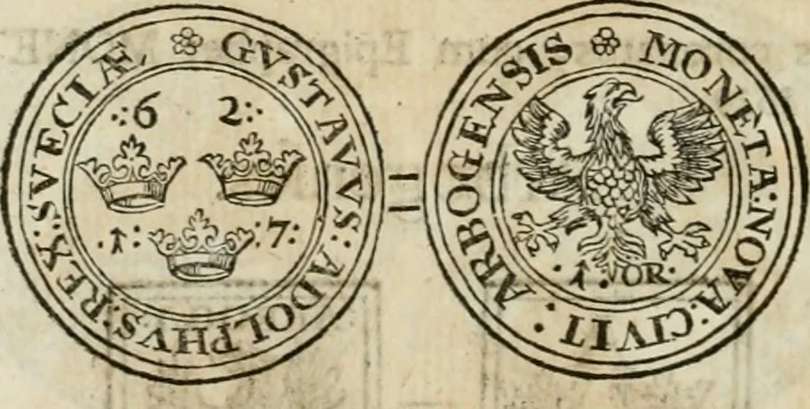 An illustration from Thesaurus nummorum sueo-gothicorum : studio indefesso Eliae Brenneri L. annorum spatio collectus, secundum seriem temporum dispositus, atqve e tenebris, cum commentatione in apricum prolatus ; accessit ejusdem auctoris Libellus de nummophylaciis Sveciae: de scriptoribus rei nummariae svethicae, atque de thesauris, seu variis vetustorum nummorum cumulis, passim per Sveoniam fortuito casu repertis, 1731, leaf 269