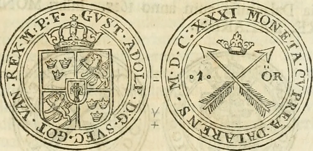 An illustration from Thesaurus nummorum sueo-gothicorum : studio indefesso Eliae Brenneri L. annorum spatio collectus, secundum seriem temporum dispositus, atqve e tenebris, cum commentatione in apricum prolatus ; accessit ejusdem auctoris Libellus de nummophylaciis Sveciae: de scriptoribus rei nummariae svethicae, atque de thesauris, seu variis vetustorum nummorum cumulis, passim per Sveoniam fortuito casu repertis, 1731, leaf 270